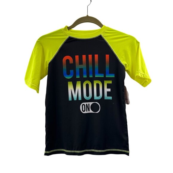 Wonder Nation Boys Neon Swim Chill Mode On Graphic Raglan Rash Guard Shirt - Picture 1 of 7